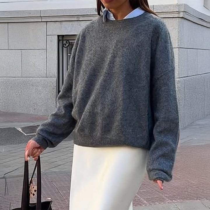 Damen nan kuscheliger Oversize-Strickpullover mit Rundhalsausschnitt und voluminösen Ballonärmeln Echo Archiv
