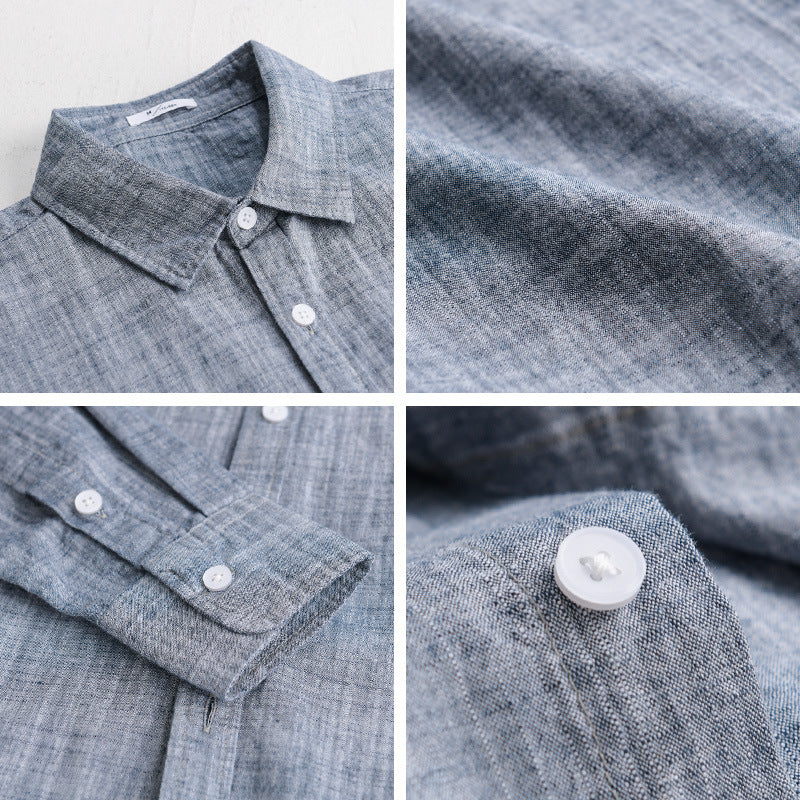 Herren Texturiertes Leinen-Baumwoll-Overshirt im Relaxed-Fit mit Hemdkragen und durchgehender Knopfleiste Echoarchiv