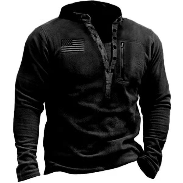 Männer Nano-Thermo Henley Fleece-Pullover mit Brust-Reißverschlusstasche und Camouflage-Details – Norvane