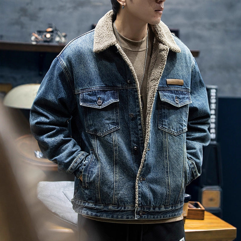 Herren Lässige Jeansjacke mit Teddyfutter Echoarchiv