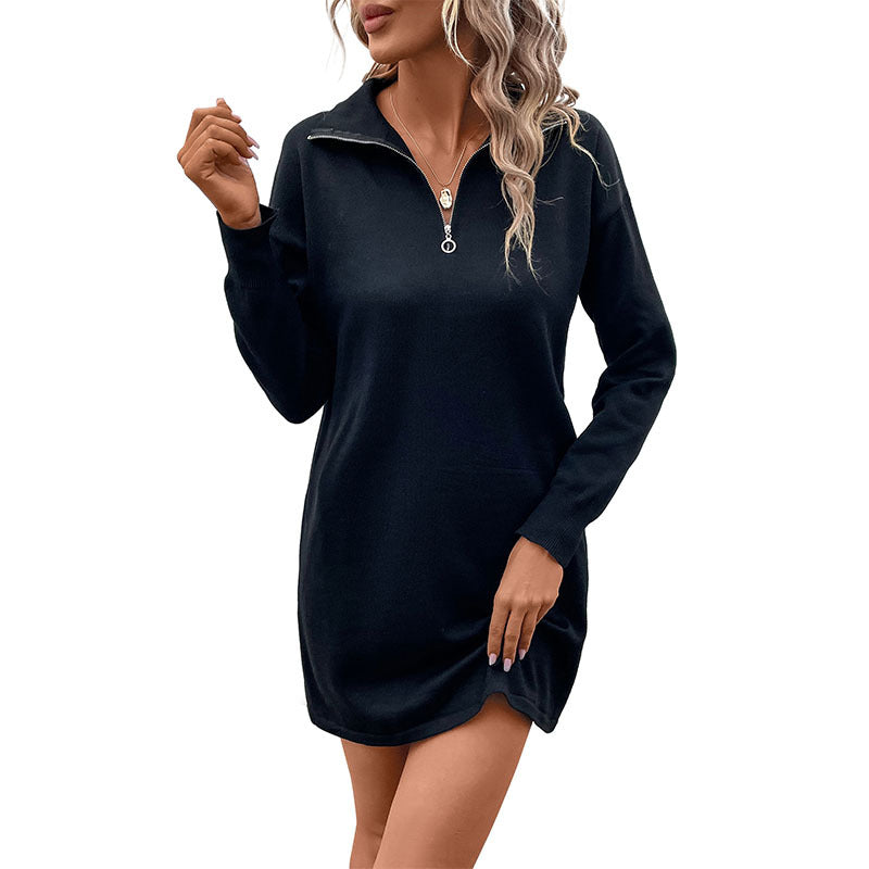 Damen Strickkleid mit Halbzipperkragen und legerer Tunika-Silhouette Echoarchiv