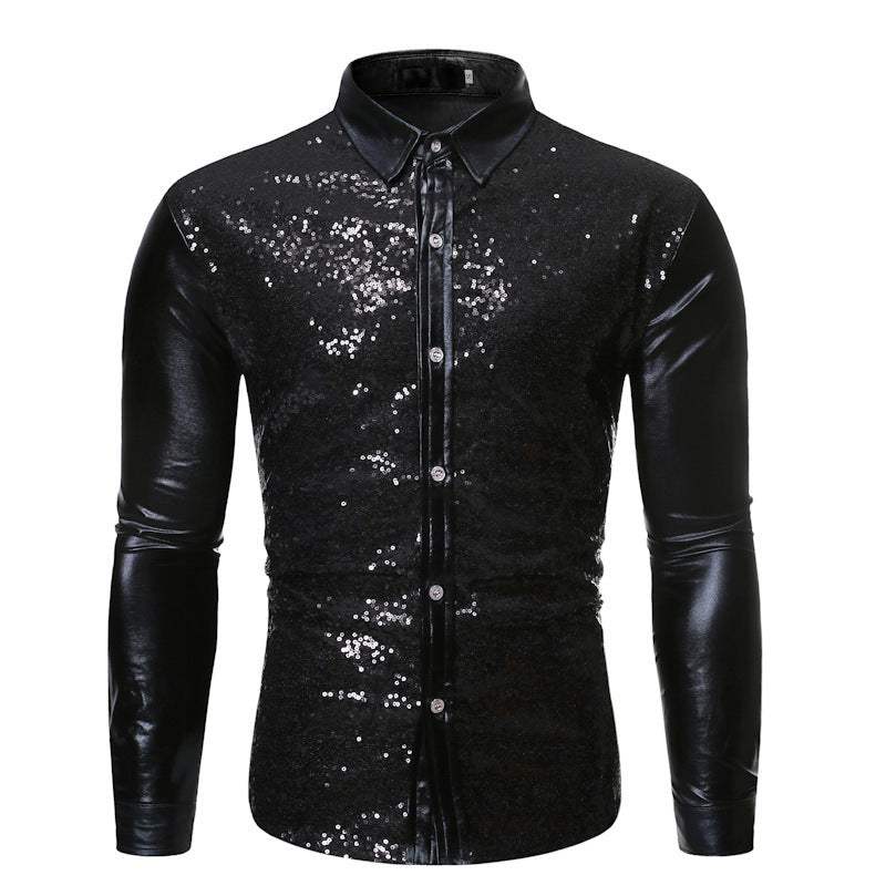Herren Glitzernde Paillettenhemd mit modernem Slim-Fit-Schnitt Echoarchiv