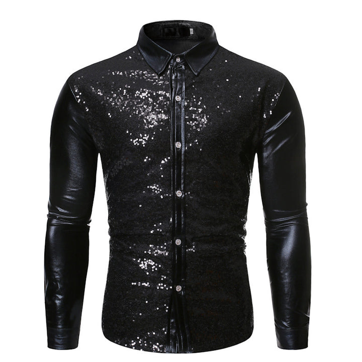 Herren Glitzernde Paillettenhemd mit modernem Slim-Fit-Schnitt Echoarchiv