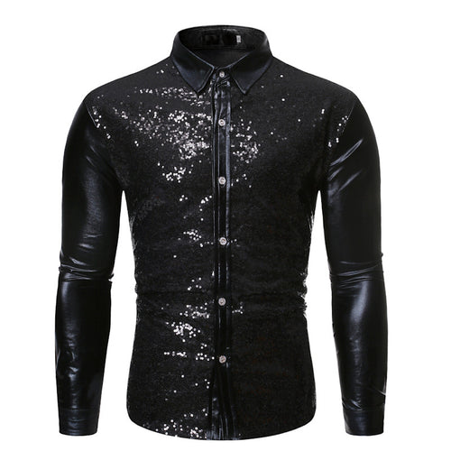 Herren Glitzernde Paillettenhemd mit modernem Slim-Fit-Schnitt Echoarchiv
