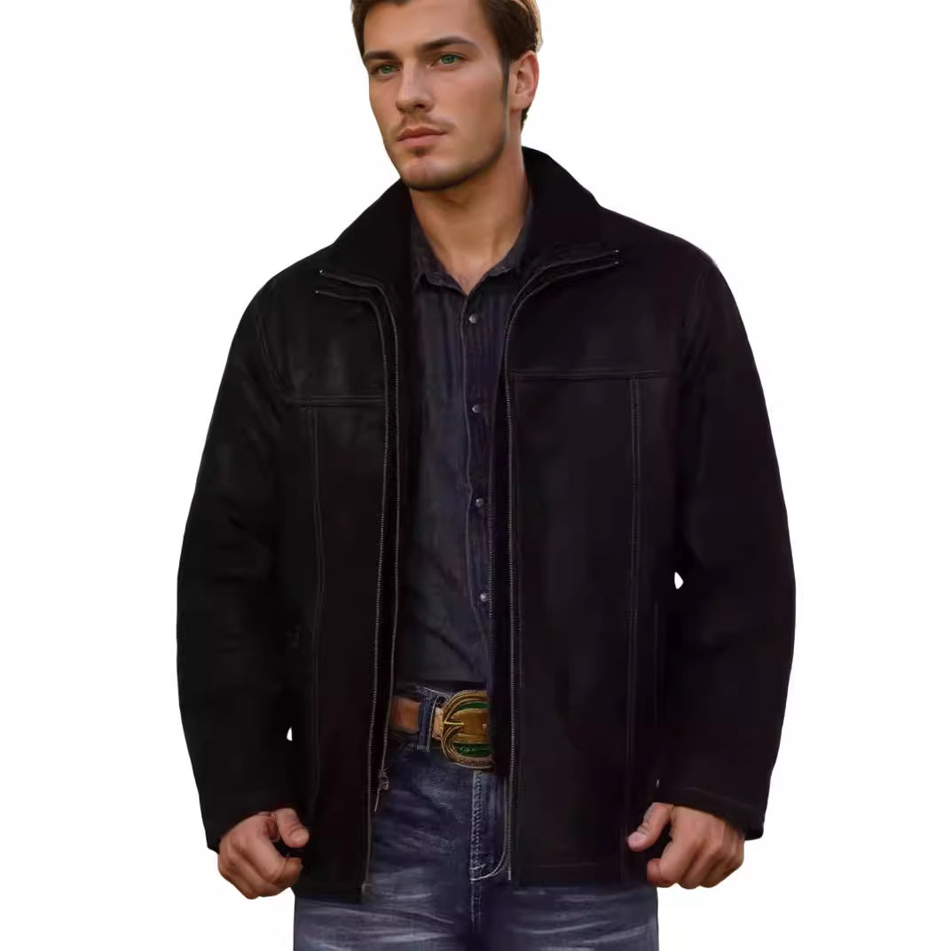 Herren Lammfelljacke mit breitem Kragen und praktischen Taschen Echoarchiv