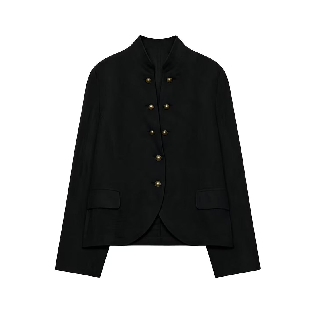 Damen Taillierter Stehkragen-Blazer mit dekorativen Metallknöpfen Echoarchiv