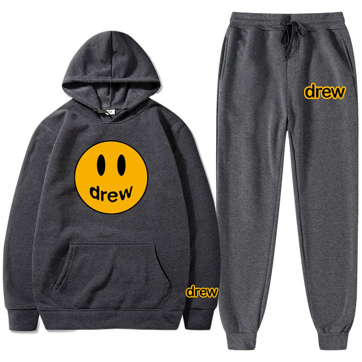 Unisex nan zweiteiliges Lounge-Set aus French-Terry mit Smiley-Print Kapuzenpullover und tapered Jogginghose Echo Archiv