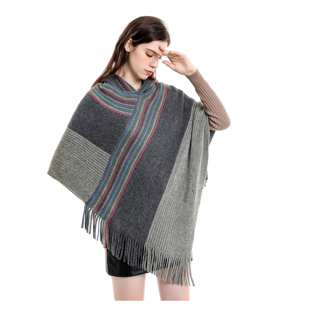 Damen Kapuzen-Poncho im Grobstrick mit Fransensaum Echo Archiv