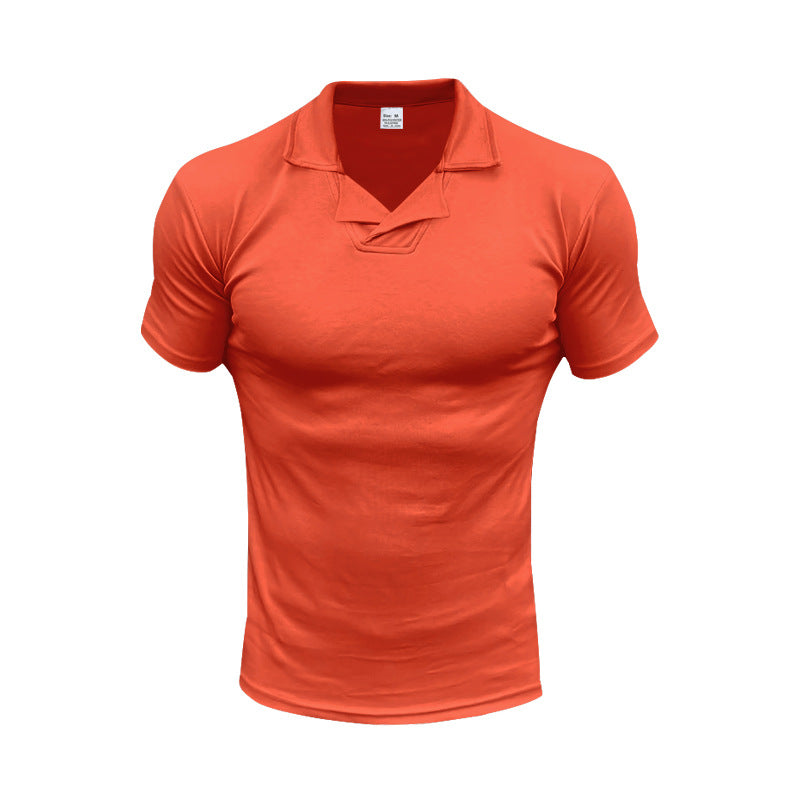 Herren nan schmal geschnittenes Kurzarm-Polo mit offenem Hemdkragen und elastischem Baumwollstretch Echo Archiv
