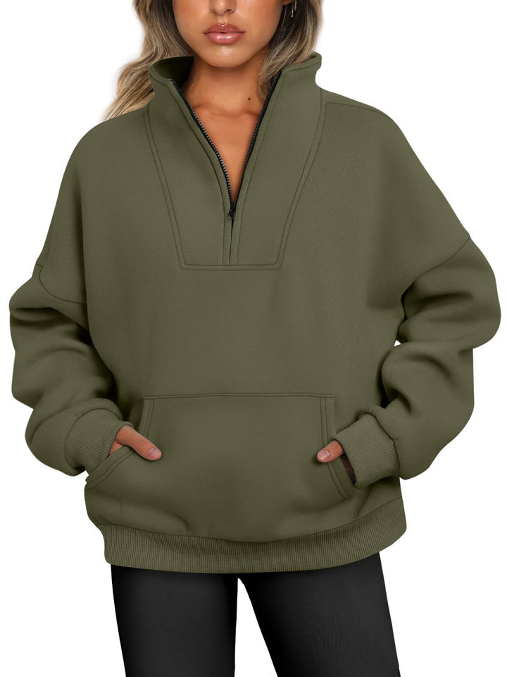 Damen nan oversized Halbzip-Hoodie mit hohem Stehkragen, Kängurutasche und gerippten Bündchen Echo Archiv