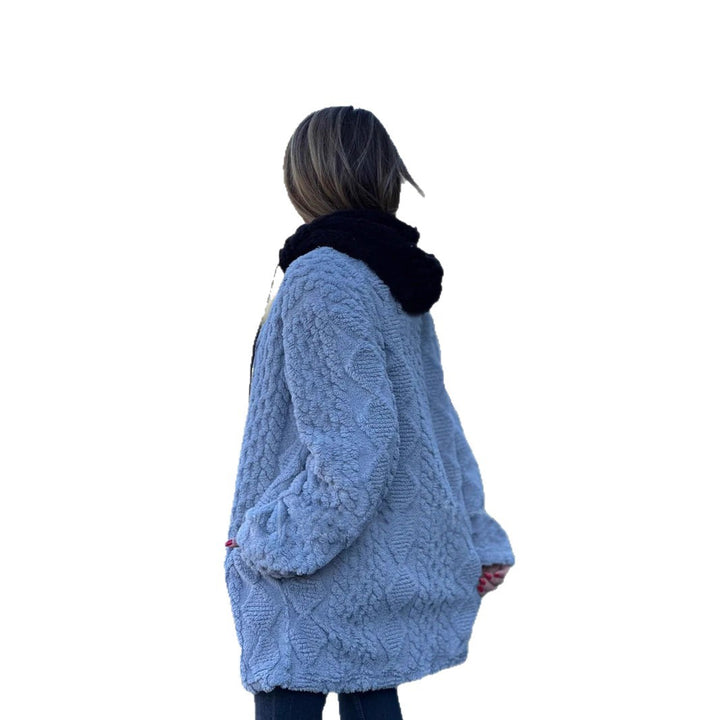 Damen nan oversized Teddy-Manteljacke mit Kontrastkapuze, Reißverschluss und Eingrifftaschen Echo Archiv