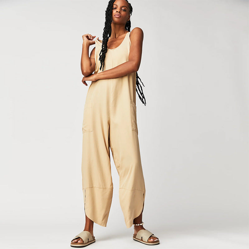 Damen Lässiger Jumpsuit mit weitem Bein und seitlichen Taschen Echo Archiv