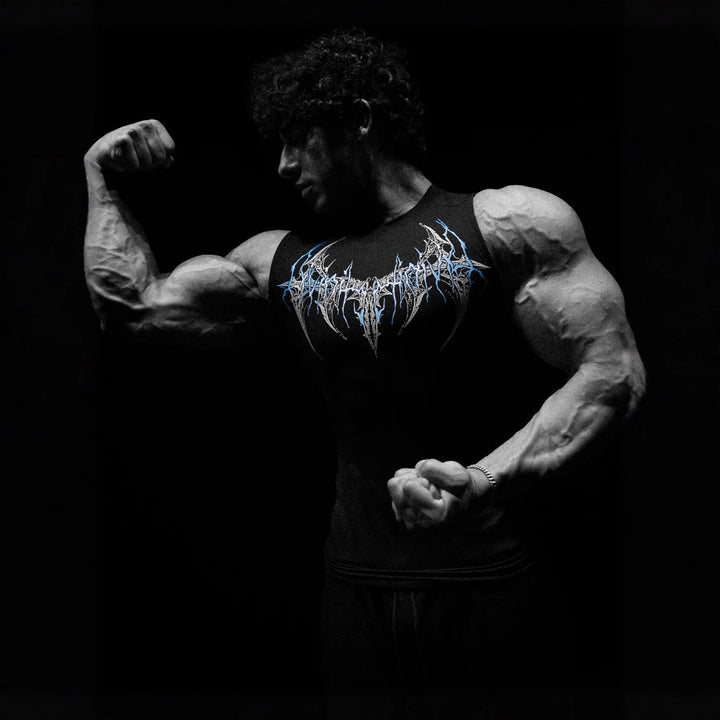 Herren nan figurbetontes Trainings-Tanktop mit tiefen Armausschnitten und filigranem Rückendruck Echo Archiv