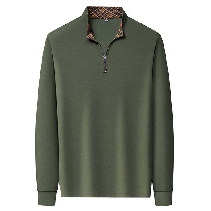 Herren Langarm-Halbzip-Pullover mit Stehkragen und kariertem Innenkragen – Marzano
