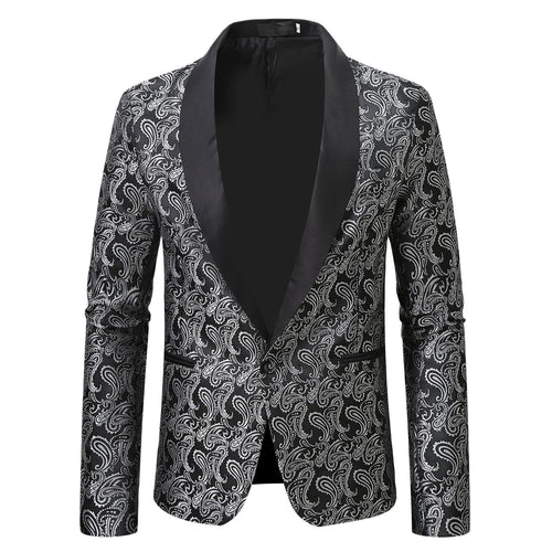 Herren eleganter Smoking-Blazer mit Paisleymuster und satinierter Verfeinerung Echoarchiv