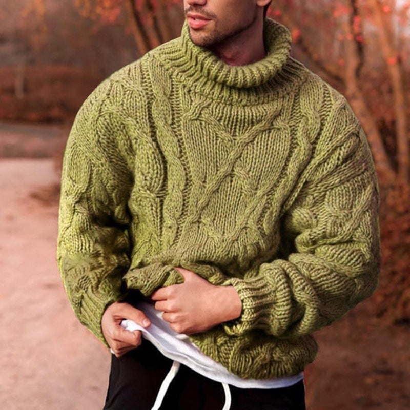 Herren Strickpullover mit hohem Kragen und strukturiertem Zopfmuster Echoarchiv