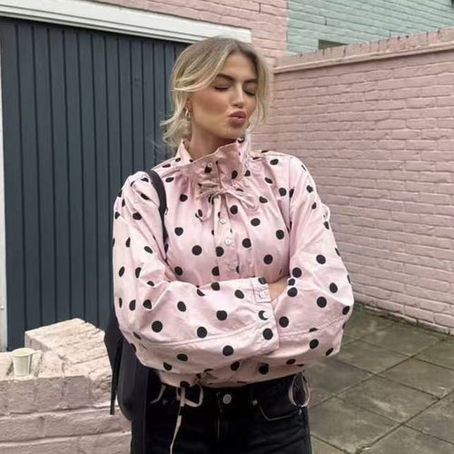 Damen nan leichte gepunktete Windbreaker-Jacke mit Tunnelzug und Stehkragen Echo Archiv