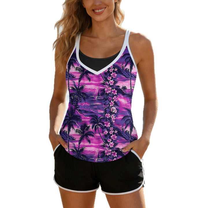 Damen Sportliches Tanktop mit floralen Mustern und bequemen Shorts Echo Archiv