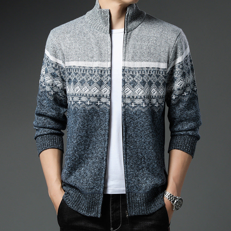 Herren Strickjacke mit hohem Kragen und attraktiven Mustern Echoarchiv