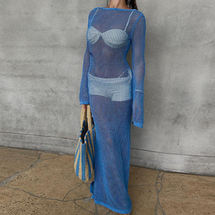 Damen transparentes Strandkleid aus Netzmaterial mit weitem Schnitt und offenen Ärmeln Echo Archiv