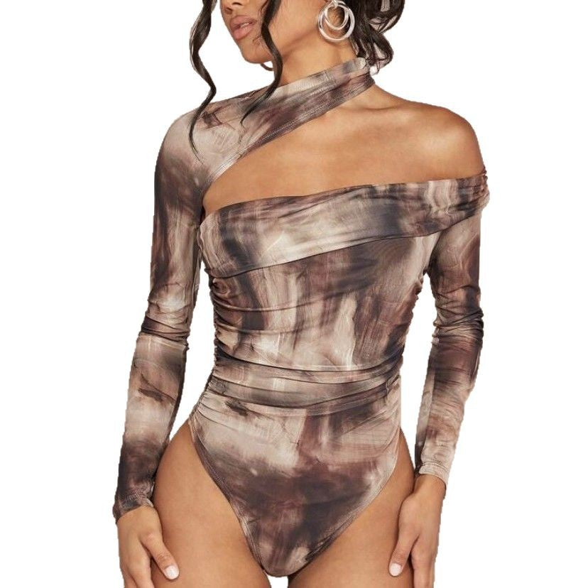 Damen Hochgeschlossener Bodysuit mit asymmetrischem Schnitt und raffinierten Drapierungen Echo Archiv
