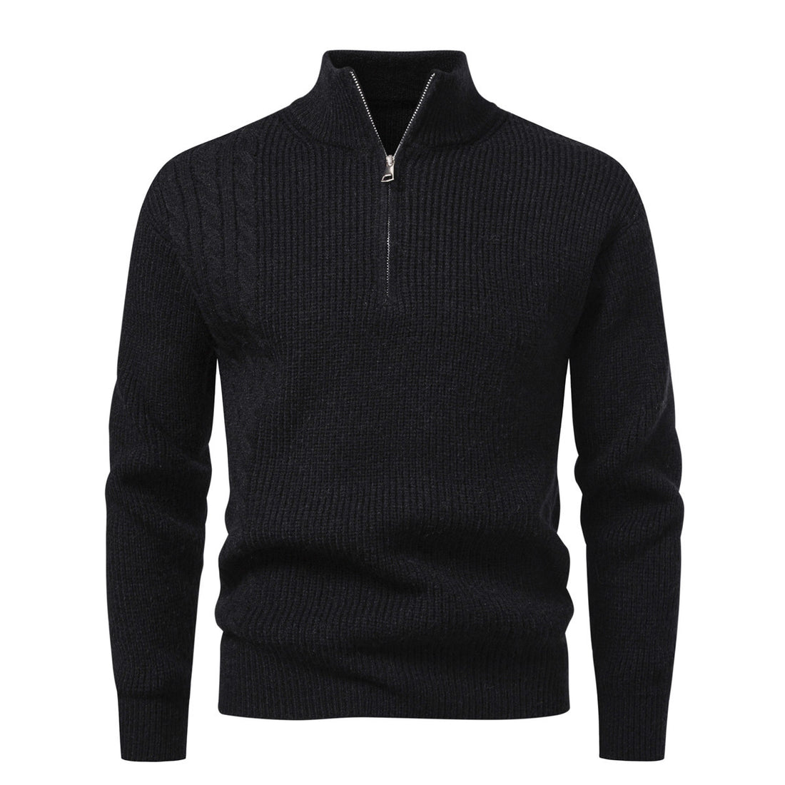 Herren Feinstrick-Halbzip-Pullover mit Stehkragen, Rippstruktur und Schulter-Zopfdetail Echo Archiv