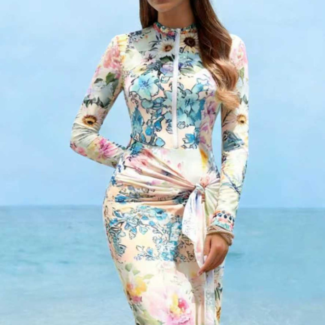 Damen Elegantes Langarm-Strandkleid mit floralem Design Echo Archiv