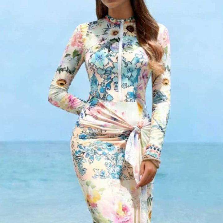 Damen Elegantes Langarm-Strandkleid mit floralem Design Echo Archiv