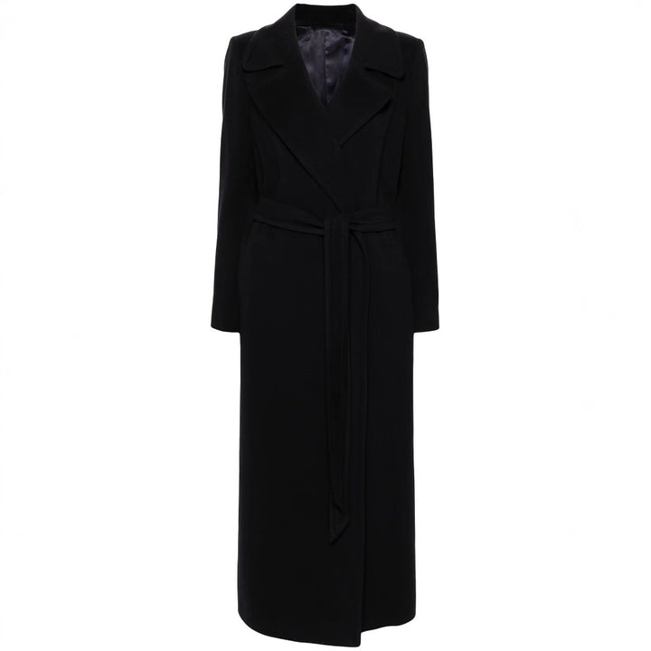 Damen Langer Wickelcoat aus Wollmix mit Bindegürtel und breitem Revers Echoarchiv