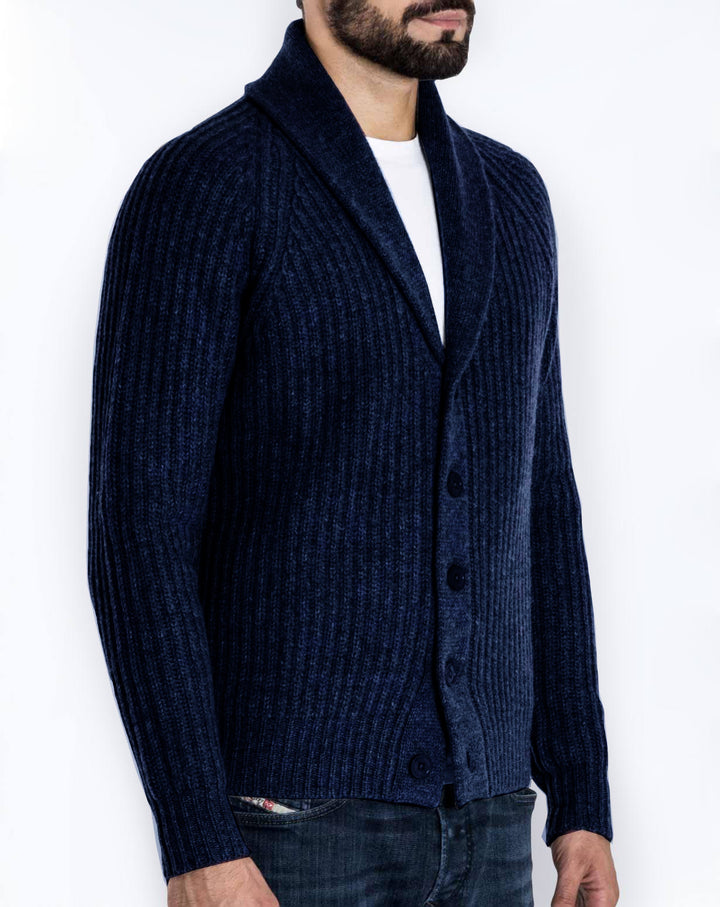 Herren Rippstrick-Cardigan mit Schalkragen und durchgehender Knopfleiste Echo Archiv