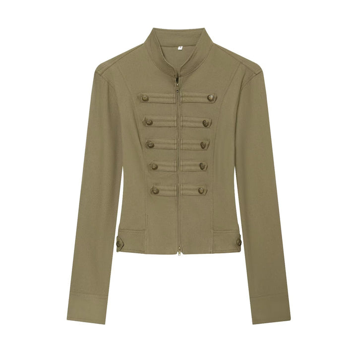 Damen Militärinspirierte taillierte Feldjacke mit Stehkragen und Zierknopfleisten Echo Archiv