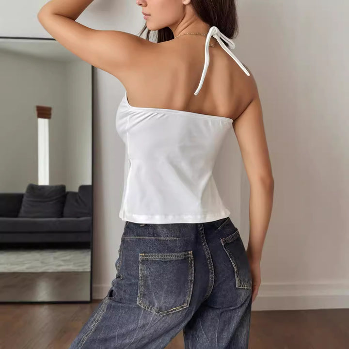 Damen Halter-Top mit gerafftem V-Ausschnitt und lässigem Schnitt Echo Archiv