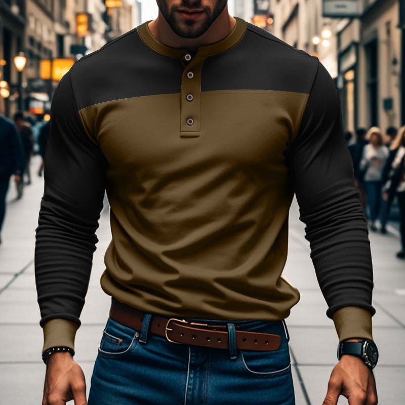 Herren modisches Langarmshirt mit Knopfleiste und strukturiertem Oberteil Echoarchiv