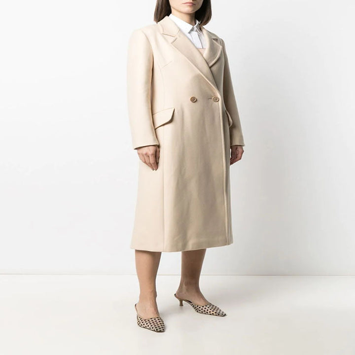 Damen Midilanger Tailoring-Mantel aus Wollmix mit schmalem Revers und kaschierendem Fall Echoarchiv