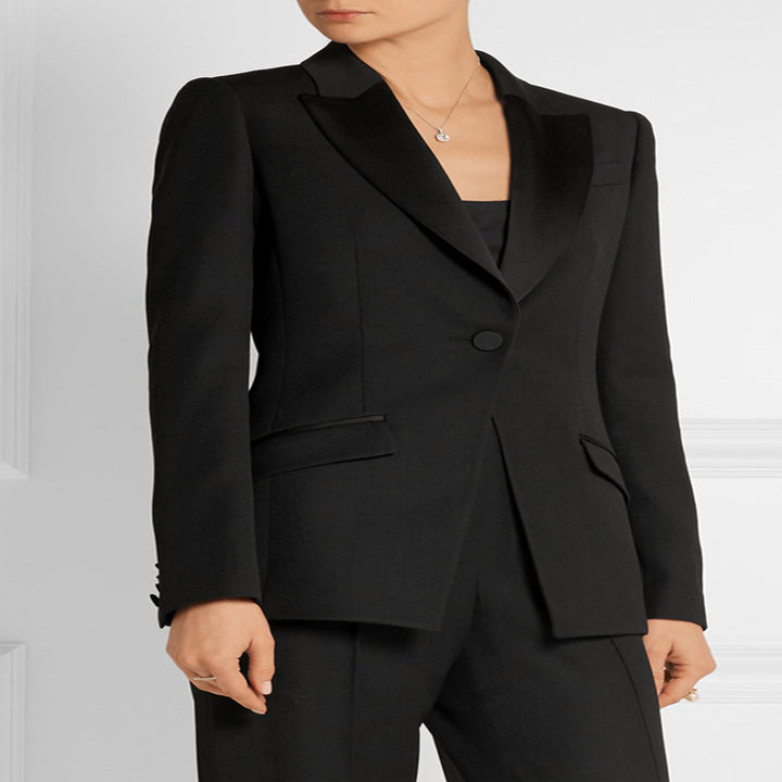 Damen Taillierter Ein-Knopf‑Blazer mit Satinbesatz und konturierter Nahtführung Echoarchiv