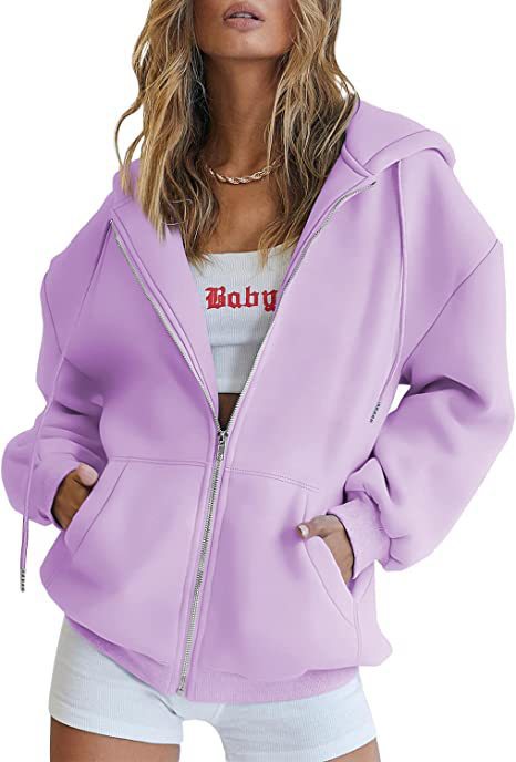 Damen oversized Kapuzenjacke mit durchgehendem Reißverschluss Kängurutaschen und weichem Sweatmaterial – Auréline