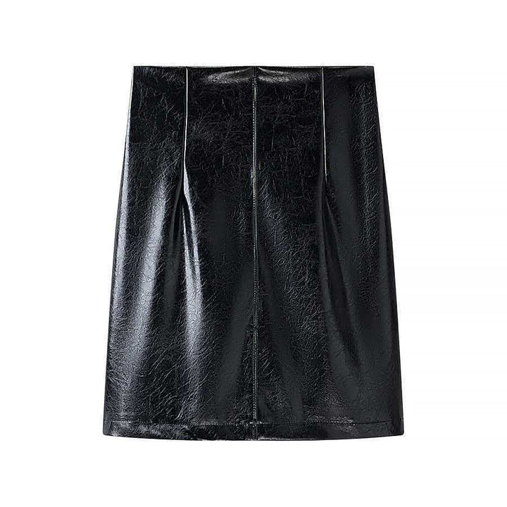 Damen Langer Lackleder-Blazer mit taillierter Silhouette, tiefem V‑Ausschnitt und Zierknöpfen Echo Archiv