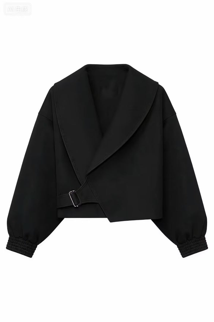 Damen Kurze Oversized Jacke mit breitem Schalkragen, Ballonärmeln und Taillenriegel Echoarchiv
