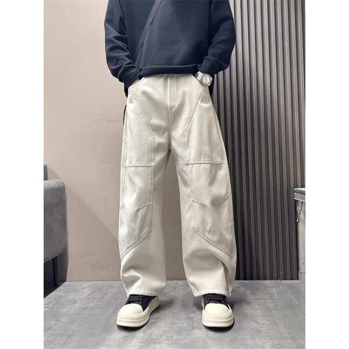 Herren Weite Cargo-Hose im Baggy-Stil mit Knieverstärkung und aufgesetzten Taschen – Bravaro