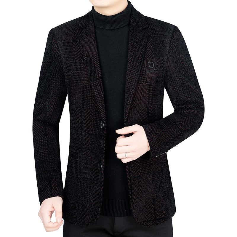 Herren Slim-Fit Samtstruktur-Sakko mit Glencheck-Optik – Tianoro