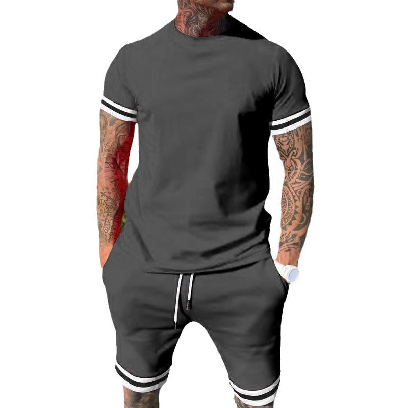 Herren nan sportliches Freizeitset aus Baumwolljersey mit Rundhalsshirt und Kordel-Kurzhose Echo Archiv