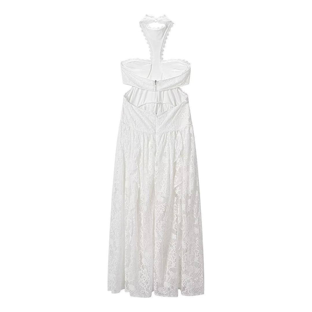Damen Spitzenmaxikleid mit raffinierten Rüschendetails und elegantem Halterneck Echo Archiv