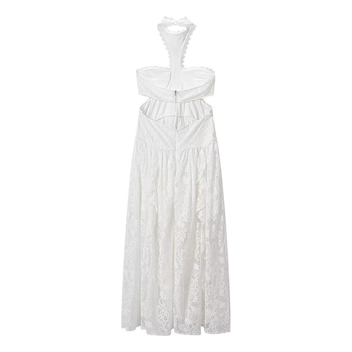 Damen Spitzenmaxikleid mit raffinierten Rüschendetails und elegantem Halterneck Echo Archiv