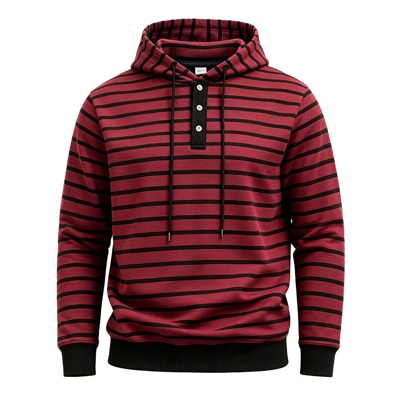 Herren Kapuzenpullover mit Knopfleiste und modischem Streifenmuster Echoarchiv