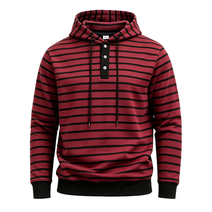 Herren Kapuzenpullover mit Knopfleiste und modischem Streifenmuster Echoarchiv