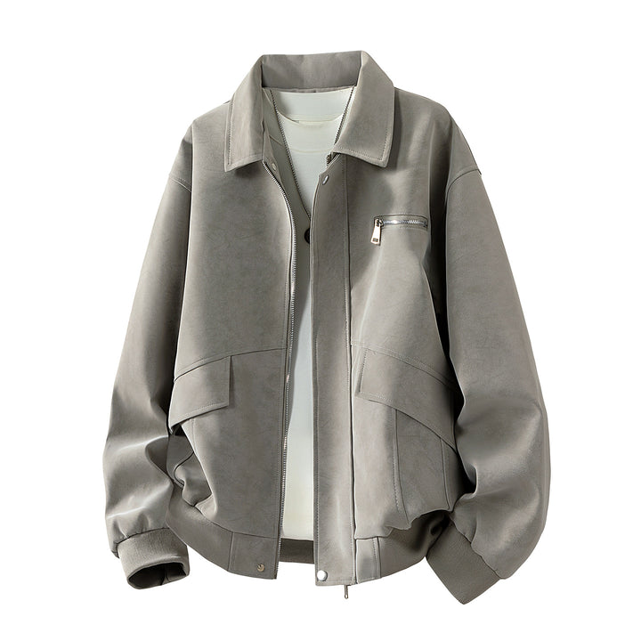 Herren Boxy-Blousonjacke im Veloursleder‑Look mit Brustreißverschluss, Pattentaschen & geripptem Saum Echoarchiv