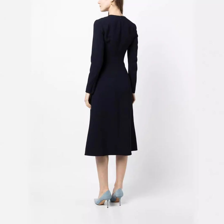 Damen Midikleid mit taillierter Drapierung und A-Linien Rock Echoarchiv
