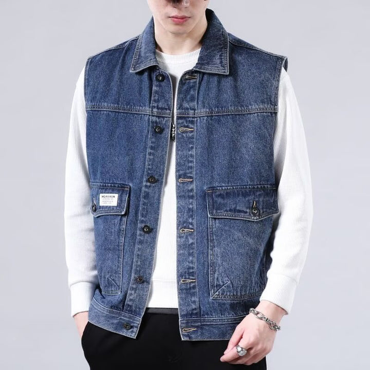Herren Ärmellose Jeans-Workerweste mit Pattentaschen und kastiger Passform Echoarchiv