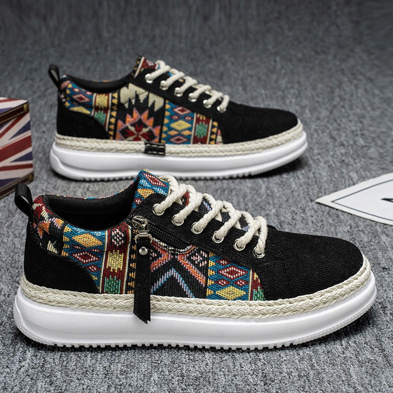 Damen espadrille-inspirierte Plateau-Sneaker mit gewebten Ethno-Einsätzen, seitlichem Reißverschluss und gedämpfter Leichtsohle Echo Archiv