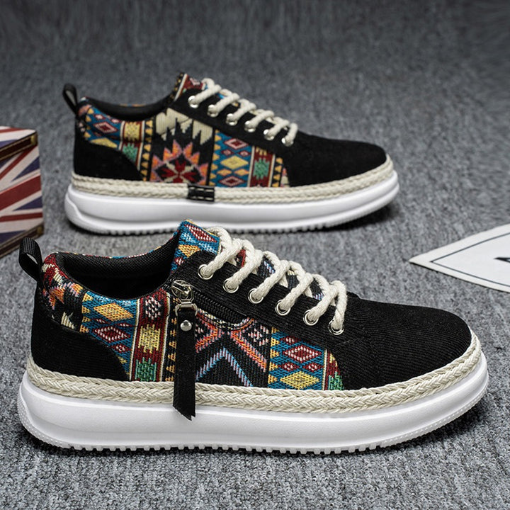 Damen espadrille-inspirierte Plateau-Sneaker mit gewebten Ethno-Einsätzen, seitlichem Reißverschluss und gedämpfter Leichtsohle Echo Archiv